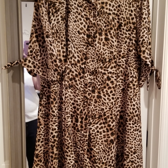 Calvin Klein Animal Cheetah Print Dress Sz 16w Tie Sleeves - Picture 4 of 6